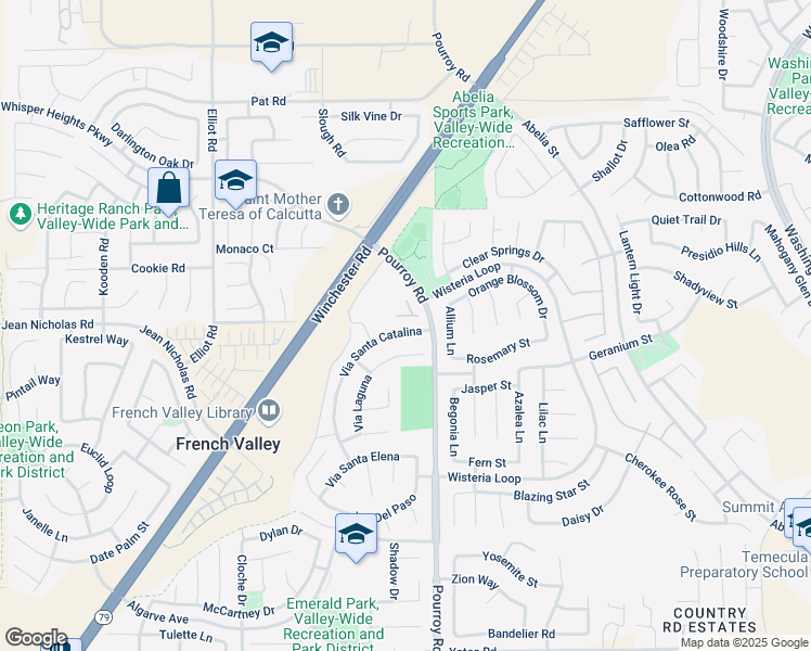 map of restaurants, bars, coffee shops, grocery stores, and more near 35051 Via Santa Catalina in Winchester