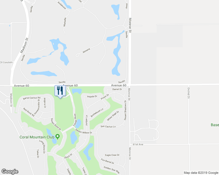 map of restaurants, bars, coffee shops, grocery stores, and more near 81780 Daniel Drive in La Quinta