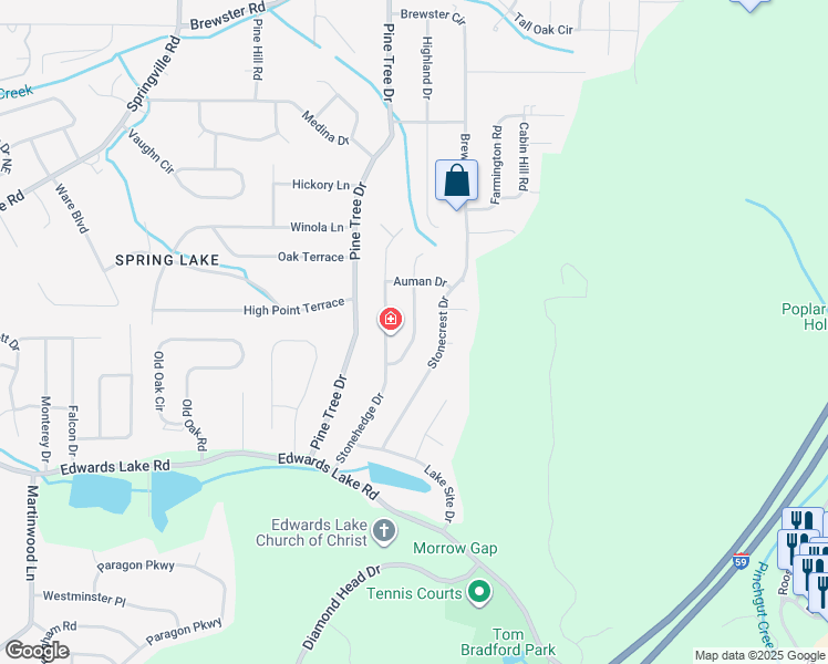 map of restaurants, bars, coffee shops, grocery stores, and more near 1328 Stonehurst Drive in Birmingham