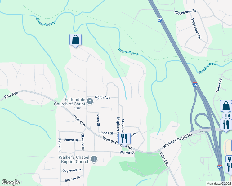 map of restaurants, bars, coffee shops, grocery stores, and more near 2612 North Avenue in Fultondale