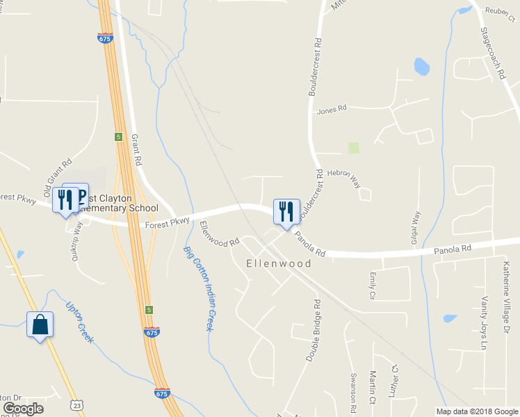 map of restaurants, bars, coffee shops, grocery stores, and more near 3342 Ellenwood Trade Court in Ellenwood