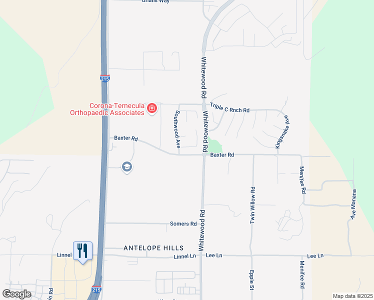 map of restaurants, bars, coffee shops, grocery stores, and more near 28517-28621 Baxter Road in Murrieta