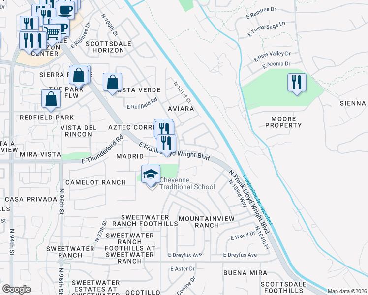 map of restaurants, bars, coffee shops, grocery stores, and more near in Scottsdale