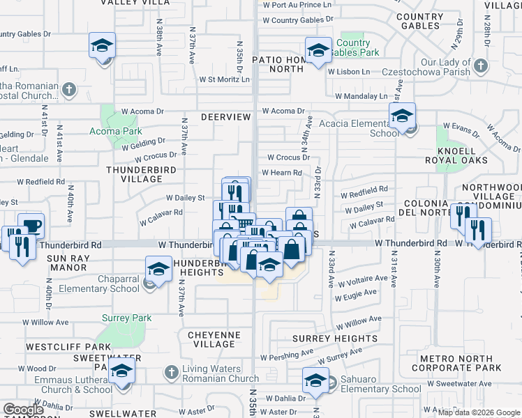 map of restaurants, bars, coffee shops, grocery stores, and more near 13838 North 35th Avenue in Phoenix