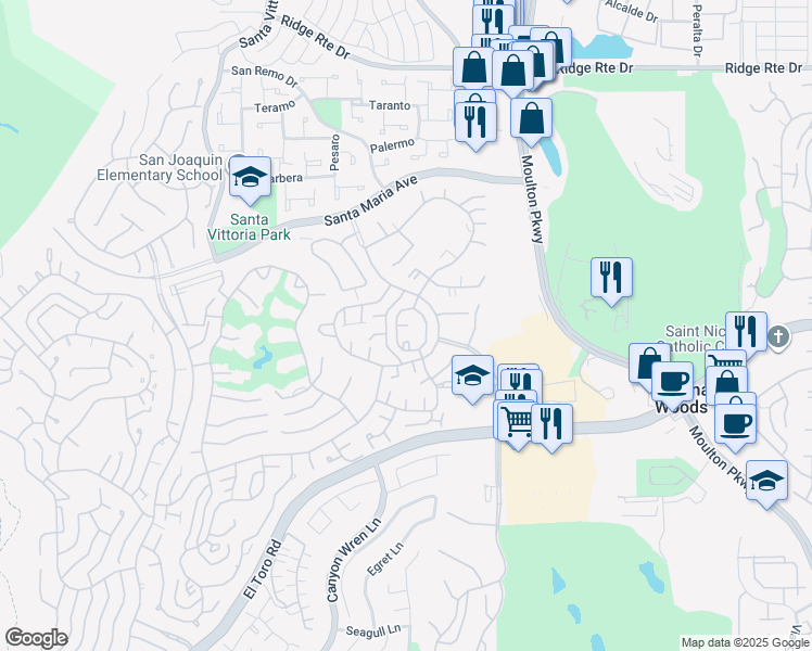 map of restaurants, bars, coffee shops, grocery stores, and more near 3169 Via Vista in Laguna Woods