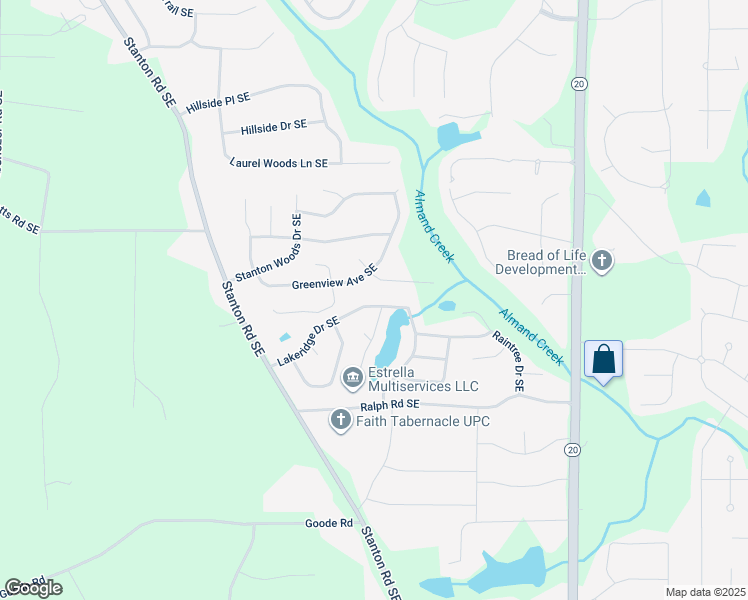 map of restaurants, bars, coffee shops, grocery stores, and more near 684 Lakeridge Drive Southeast in Conyers