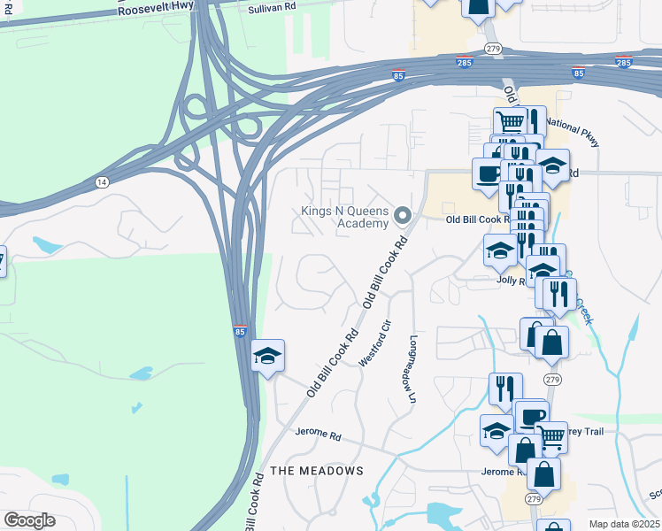 map of restaurants, bars, coffee shops, grocery stores, and more near 5273 High Tide Court in Atlanta