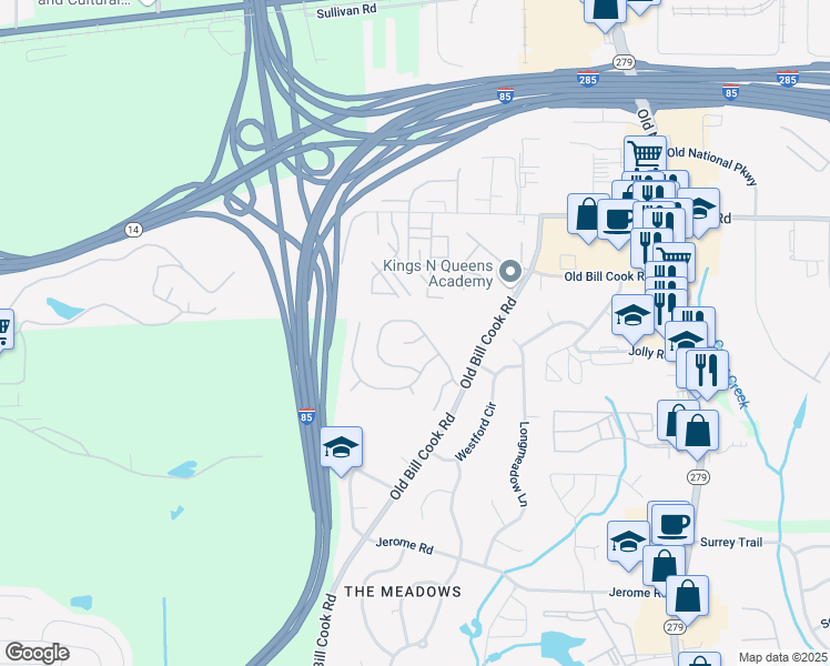 map of restaurants, bars, coffee shops, grocery stores, and more near 5273 High Tide Court in Atlanta