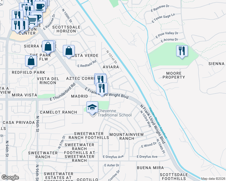 map of restaurants, bars, coffee shops, grocery stores, and more near in Scottsdale