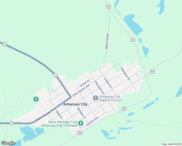 map of restaurants, bars, coffee shops, grocery stores, and more near 510 Delta Queen Avenue in Arkansas City