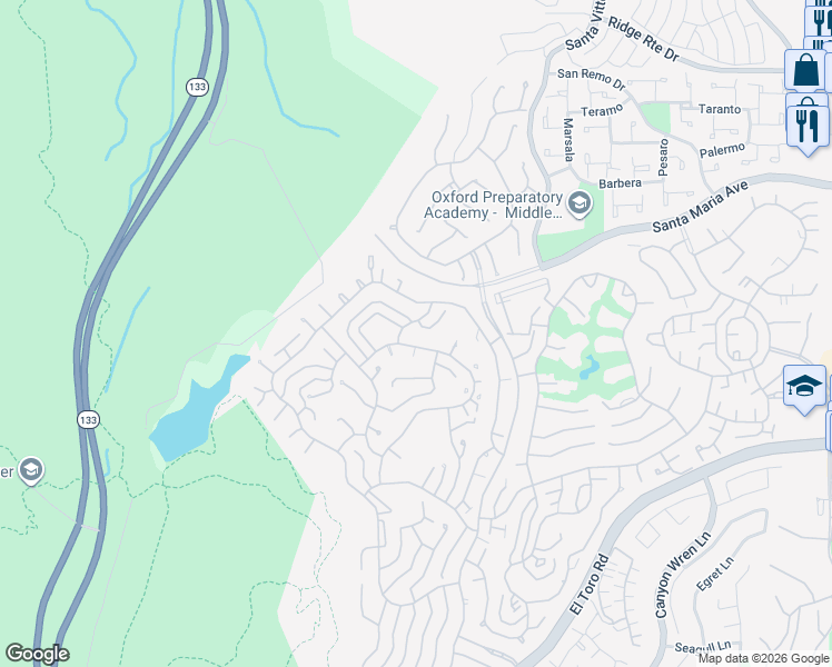map of restaurants, bars, coffee shops, grocery stores, and more near in Laguna Woods