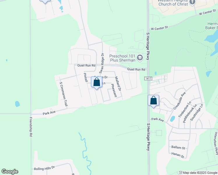 map of restaurants, bars, coffee shops, grocery stores, and more near 4309 Raven Drive West in Sherman