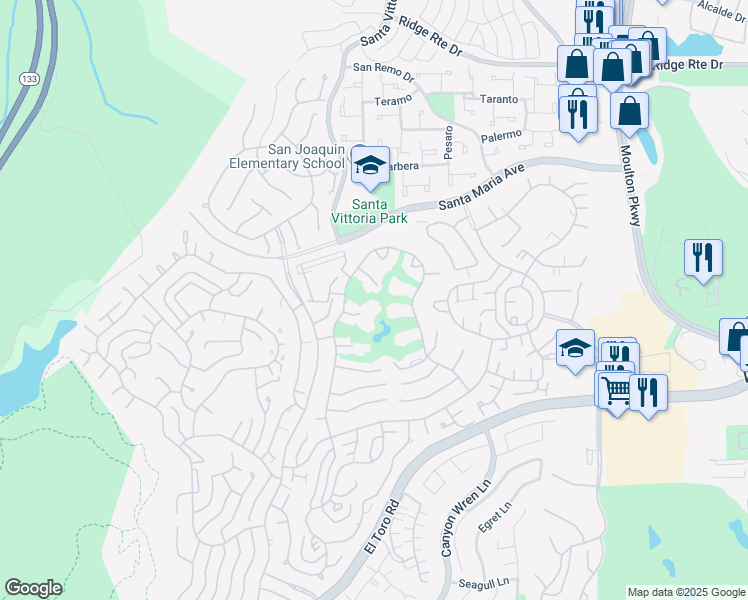 map of restaurants, bars, coffee shops, grocery stores, and more near 5510 Paseo Del Lago in Laguna Woods