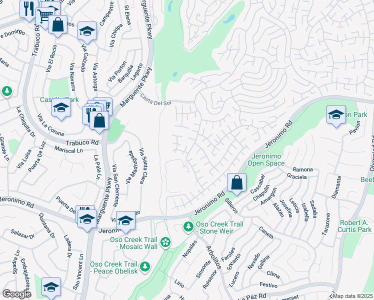 map of restaurants, bars, coffee shops, grocery stores, and more near 27695 Via Turina in Mission Viejo