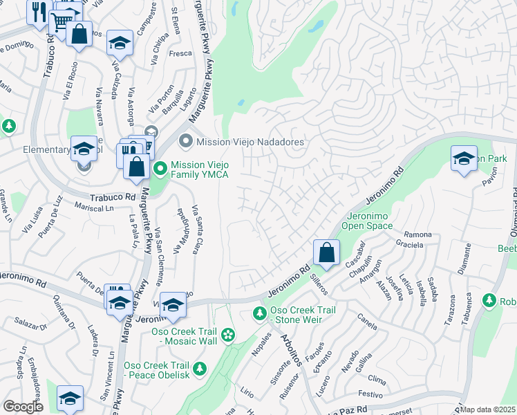 map of restaurants, bars, coffee shops, grocery stores, and more near 27695 Via Turina in Mission Viejo
