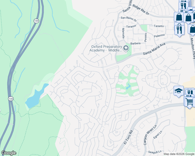 map of restaurants, bars, coffee shops, grocery stores, and more near 3341A Punta Alta in Laguna Woods