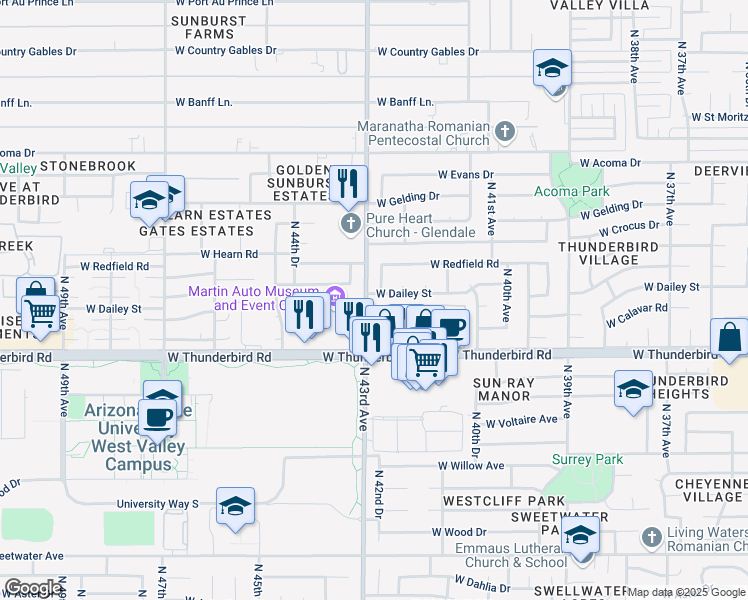 map of restaurants, bars, coffee shops, grocery stores, and more near 13823 North 42nd Lane in Phoenix