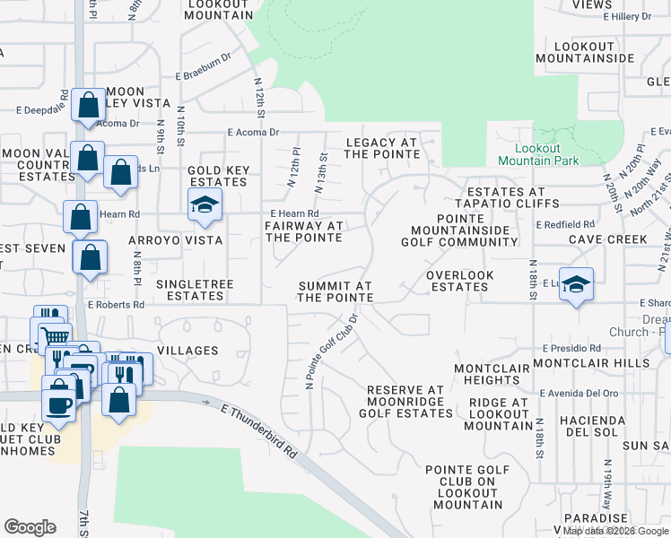 map of restaurants, bars, coffee shops, grocery stores, and more near 1330 East Ludlow Drive in Phoenix