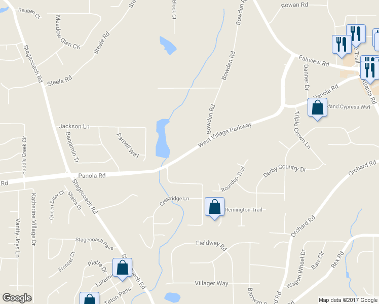 map of restaurants, bars, coffee shops, grocery stores, and more near 3995 West Village Parkway in Ellenwood