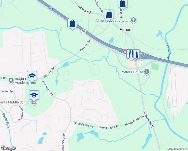map of restaurants, bars, coffee shops, grocery stores, and more near 12000 Prose Circle in Covington