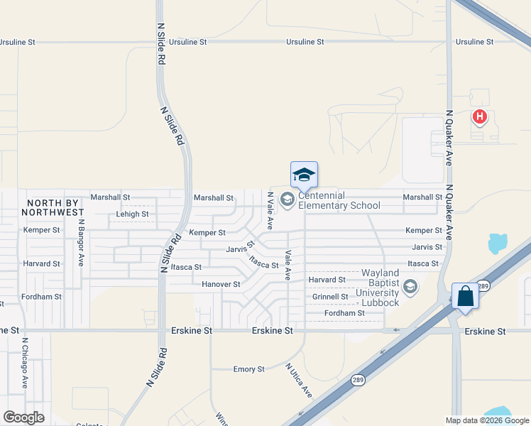 map of restaurants, bars, coffee shops, grocery stores, and more near 1201 North Vale Avenue in Lubbock