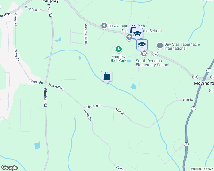 map of restaurants, bars, coffee shops, grocery stores, and more near 8500 Flint Hill Road in Douglasville