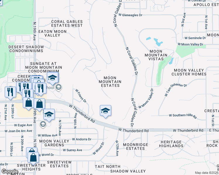 map of restaurants, bars, coffee shops, grocery stores, and more near 14014 West Moon Lane in Phoenix