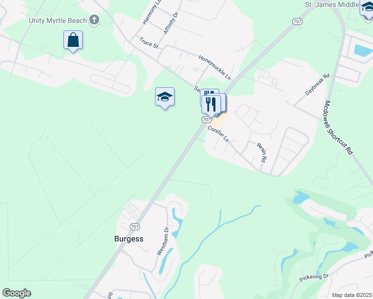 map of restaurants, bars, coffee shops, grocery stores, and more near 10800 South Carolina 707 in Murrells Inlet