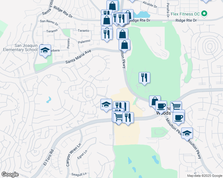 map of restaurants, bars, coffee shops, grocery stores, and more near 3029 Calle Sonora in Laguna Woods