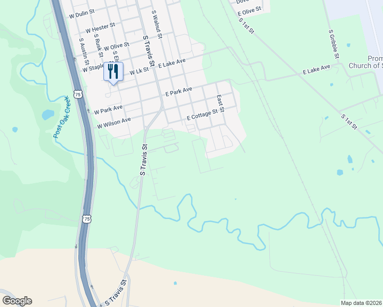 map of restaurants, bars, coffee shops, grocery stores, and more near Montgomery Street in Sherman