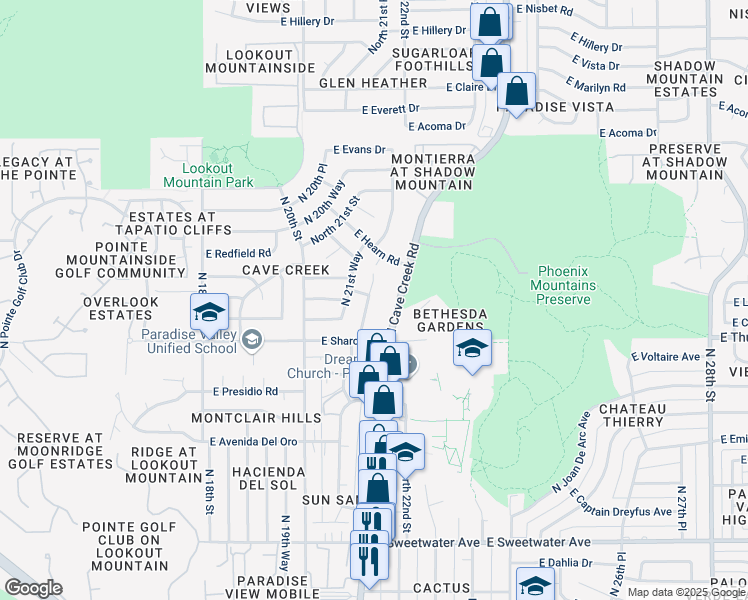 map of restaurants, bars, coffee shops, grocery stores, and more near 13838 North 22nd Street in Phoenix