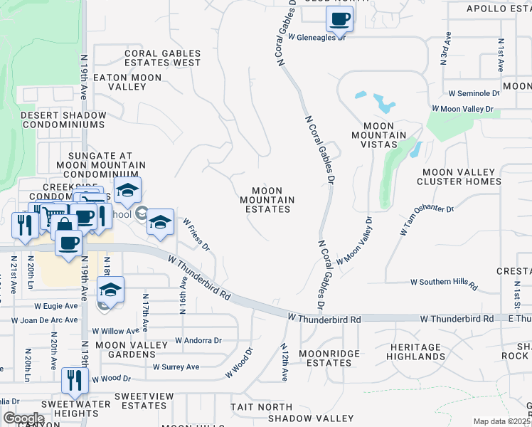map of restaurants, bars, coffee shops, grocery stores, and more near 14014 West Moon Lane in Phoenix