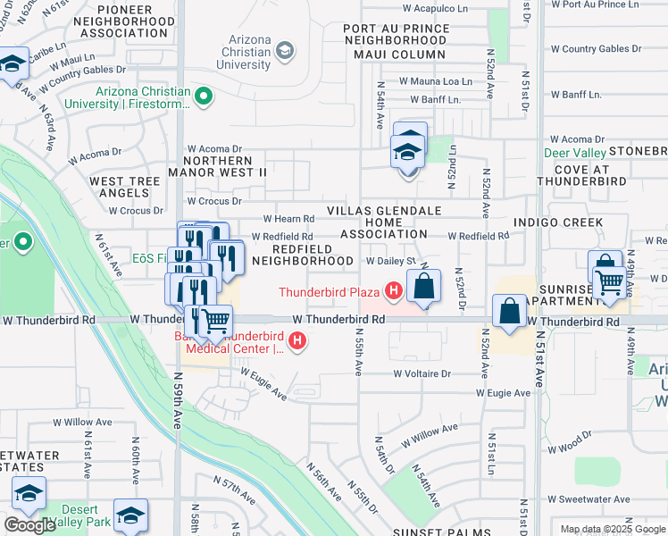 map of restaurants, bars, coffee shops, grocery stores, and more near 5538 West Dailey Street in Glendale