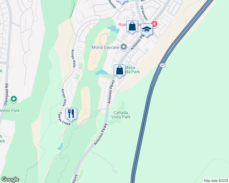 map of restaurants, bars, coffee shops, grocery stores, and more near 160 Vía Lampara in Rancho Santa Margarita