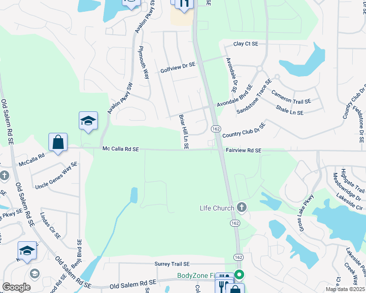 map of restaurants, bars, coffee shops, grocery stores, and more near 2132 McCalla Road in Conyers