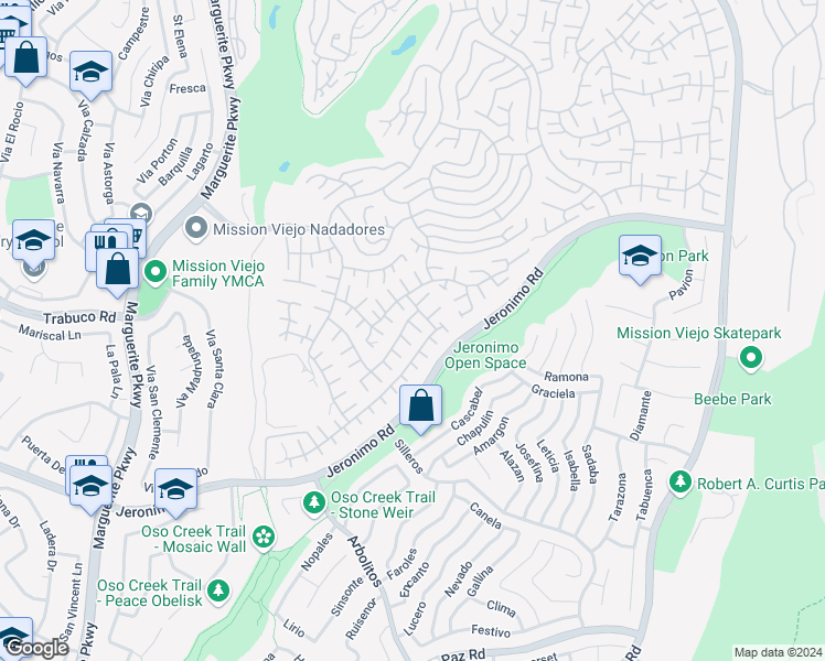 map of restaurants, bars, coffee shops, grocery stores, and more near 27872 Via Sarasate in Mission Viejo