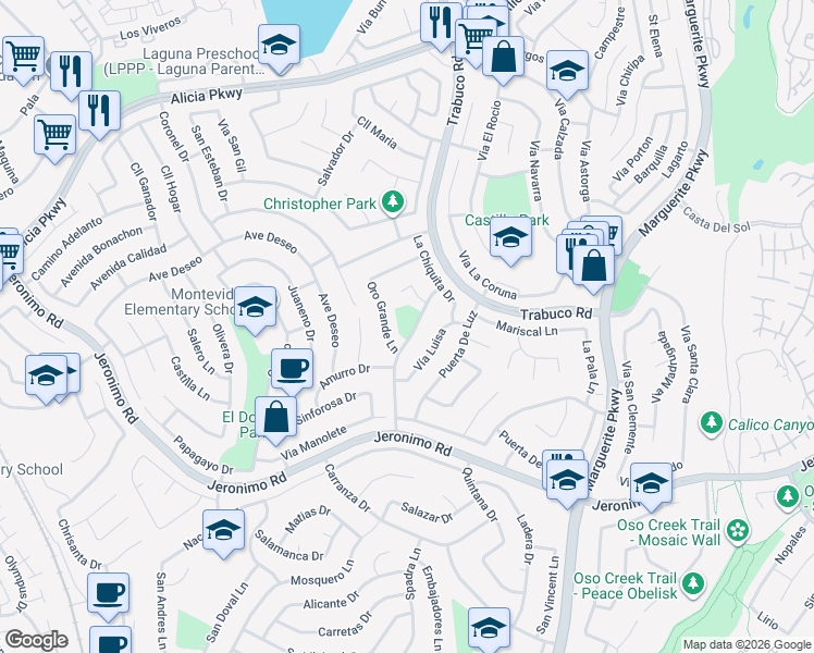 map of restaurants, bars, coffee shops, grocery stores, and more near in Mission Viejo