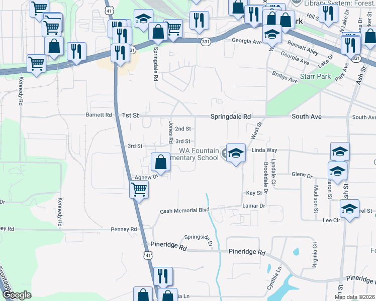 map of restaurants, bars, coffee shops, grocery stores, and more near 392 4th Street in Forest Park