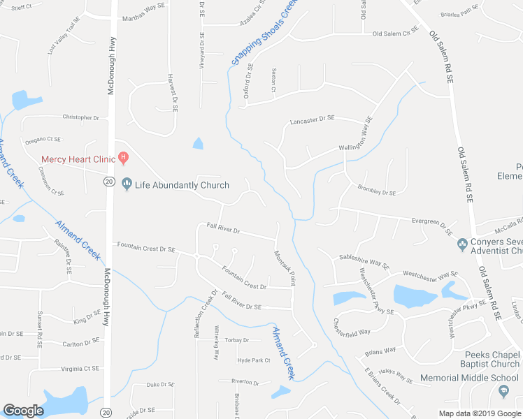 map of restaurants, bars, coffee shops, grocery stores, and more near 1341 Kay Terrace Southeast in Conyers