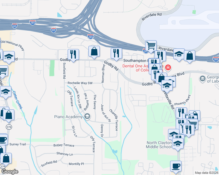 map of restaurants, bars, coffee shops, grocery stores, and more near 5226 Norman Boulevard in Atlanta