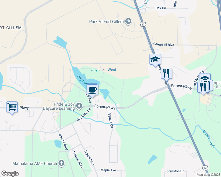 map of restaurants, bars, coffee shops, grocery stores, and more near 2311 Shady Drive in Morrow