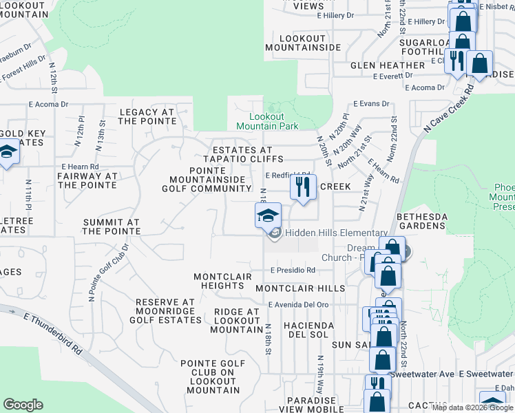 map of restaurants, bars, coffee shops, grocery stores, and more near 14015 North 17th Place in Phoenix