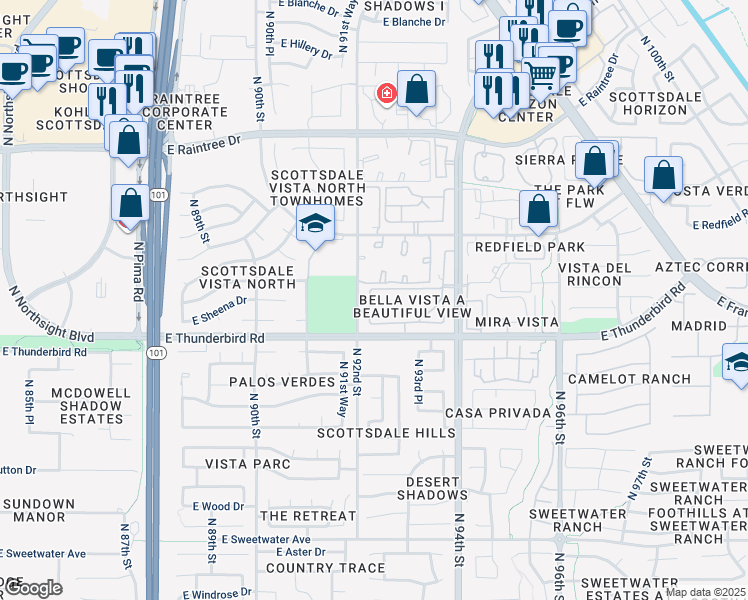 map of restaurants, bars, coffee shops, grocery stores, and more near 14000 North 94th Street in Scottsdale