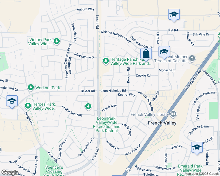 map of restaurants, bars, coffee shops, grocery stores, and more near 31067 Pinon Pine Circle in Winchester