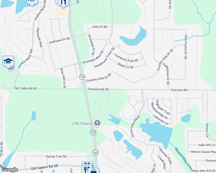 map of restaurants, bars, coffee shops, grocery stores, and more near 2863 Country Club Court Southeast in Conyers