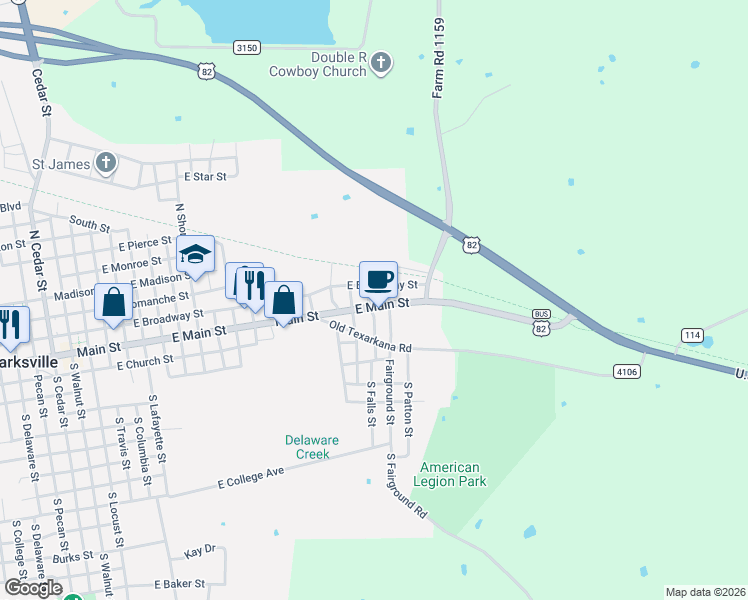 map of restaurants, bars, coffee shops, grocery stores, and more near 1605 Main Street in Clarksville