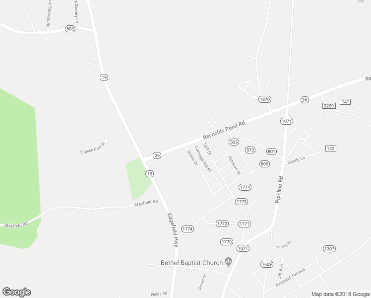 map of restaurants, bars, coffee shops, grocery stores, and more near 18 Joann Drive in Aiken