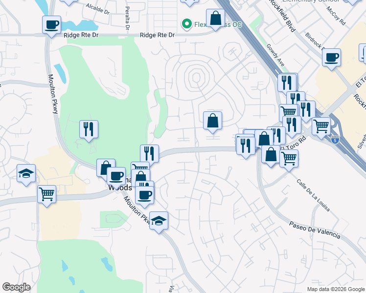 map of restaurants, bars, coffee shops, grocery stores, and more near 2009 Via Mariposa West in Laguna Woods
