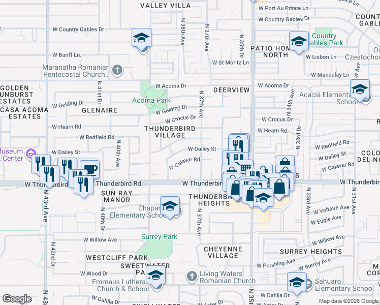 map of restaurants, bars, coffee shops, grocery stores, and more near 3708 West Dailey Street in Phoenix
