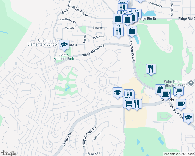 map of restaurants, bars, coffee shops, grocery stores, and more near 3146 Via Vista in Laguna Woods